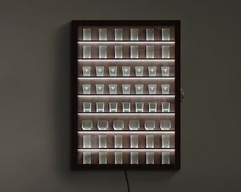Shot glass display case, Mini bar stand, Shot glass display with door, Shot glass box, Shot glass wall display shelf, Bar display cabinet