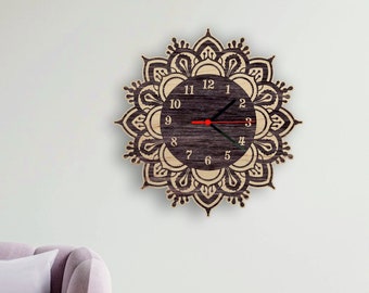 Mandala wall clock, Mandala wood clock, Wooden wall clock, Mandala wall decor wood, Yoga wall decor, Yoga wall clock, Wooden mandala decor