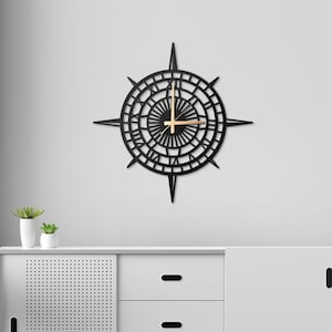 Compass Large Wall Clock, Farmhouse Wall Clock, Modern Wood Wall Clock, Industrial Wall Clock, Nautical Wall Clock, Wall clock with numbers