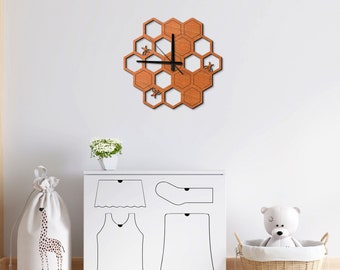 Honingraat wandklok, Hexagon klok, Minimalistische grote wandklok, Honingraat wand decor, Houten klok handgemaakt, Grote wandklok boerderij