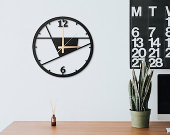 Geometric modern wood wall clock, Unique wall clock, Wooden wall clock modern, Wood wall silent clock, Minimalist Wall Clock