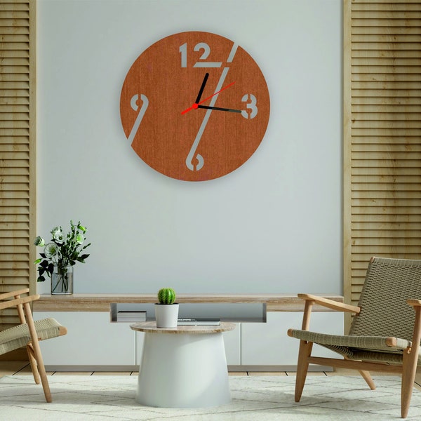 Wooden Modern Large Wall Clock, Minimalist Wall Clock, Clock for Wall, Oversize Wall Clock, Rustic Wall Clock, Loft Wall Clock, Wanduhr gros