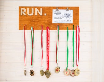 Marathon-medailledisplay, medailledisplayhouder, houten medaillehanger, run-medaillecollectiedisplay, aan de muur gemonteerde medailledisplay, medaillerek