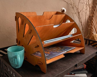 Dokumentenhalter, Schreibtisch Papier Organizer, A4 Papierständer aus Holz, Desktop Organizer, Bürozubehör, Dokumentenständer, Brief Organizer