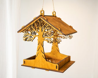 Comedero de madera para pájaros para exteriores, casita de madera para pájaros para jardín, comedero colgante para pájaros (regalo para ella), regalos de jardín para mamá, regalo de inauguración de casa