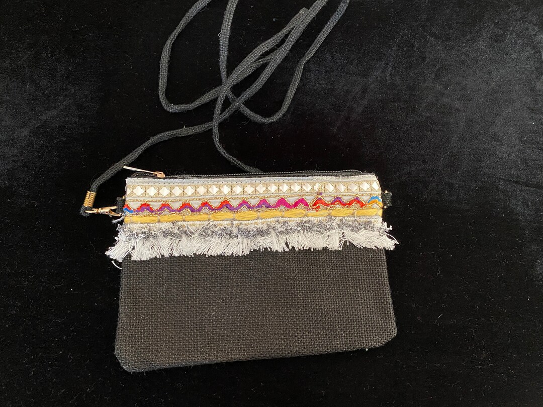 Black Hessian Shoulder Bag / Clutch Etsy UK