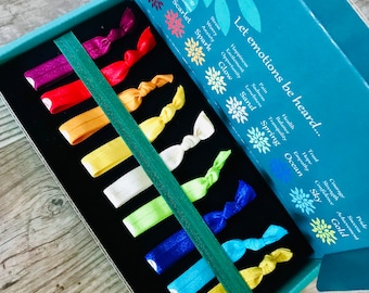 Autism support Hair Ties | Bracelets |  Gift Box | Mental Health | Recovery | Jewelry | Silicone Wave-bands | Complete Box Set All Colors