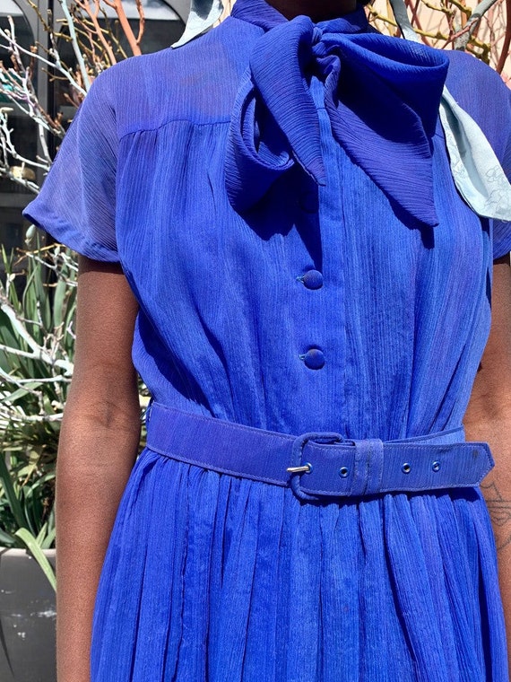 1940's Electric Blue Pussy-bow Dress - image 3