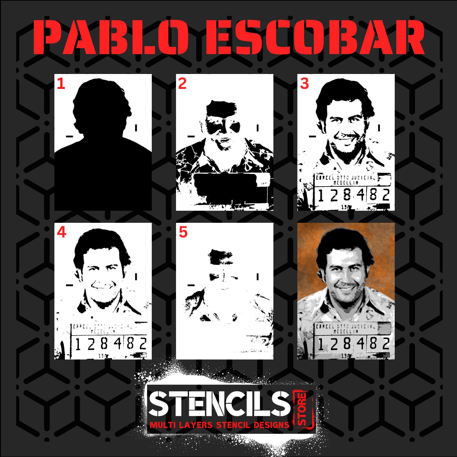PABLO ESCOBAR Multi 5 Layers Stencil Design Portrait digital Art PABLO ESCOBAR Multi 5 Layers Stencil Design Portrait digital Art