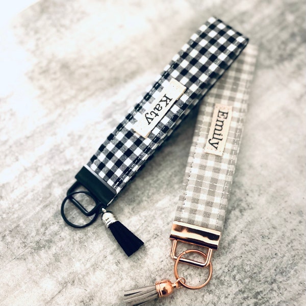 Dupercute Key Fob | personalised Key Fob| Key Chain | Wristlet| Bag tag |Gingham fabric| Handmade gifts| Custom made  | Fabric Key Chain