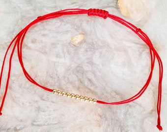 Beaded Red String Bracelet 14k Gold Fill Rose Gold Sterling Silver - Handmade