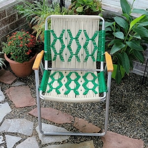 Vintage Upcycled Macrame Telescope Beach Chair - Customizable