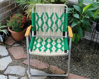 Vintage Upcycled Macrame Telescope Beach Chair - Customizable