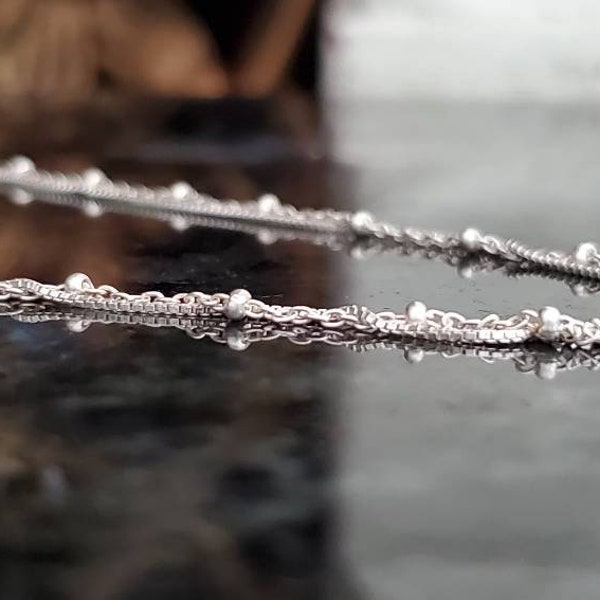 Layered 2 chain Sterling Silver anklet. Satellite chain. Box chain. Delicate,dainty minimalist ankle bracelet.