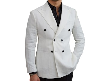 Men's linen double breasted suit jacket, linen blazers for men, casual suit jacket double breasted