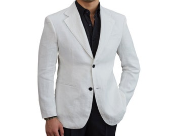 Men's single breasted linen suit jacket, Two-button linen blazer for men, Summer suit jacket blazer