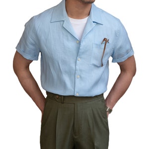 Men's 100% Linen short sleeve shirt, Linen camp collar shirts, Men's linen top, Linen T-shirt for men image 3