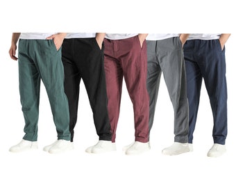 Men's 100% linen pants, Mens casual stretch trousers, linen chinos pants fro men