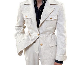 Men's safari jacket, stylish mens safari coat, linen blend mens suit jacket blazer