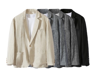 Veste de costume en lin pour hommes, blazer décontracté en lin pour hommes, tenues de blazer de costume de printemps et d’automne pour hommes