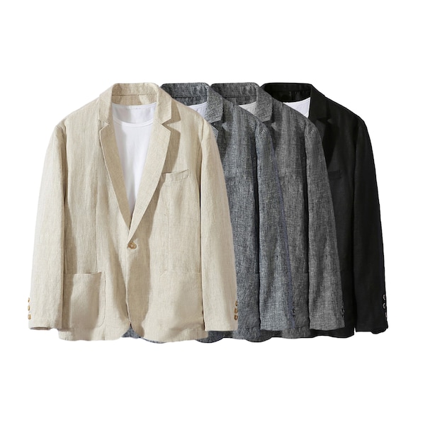 Veste de costume en lin pour hommes, blazer décontracté en lin pour hommes, tenues de blazer de costume de printemps et d’automne pour hommes