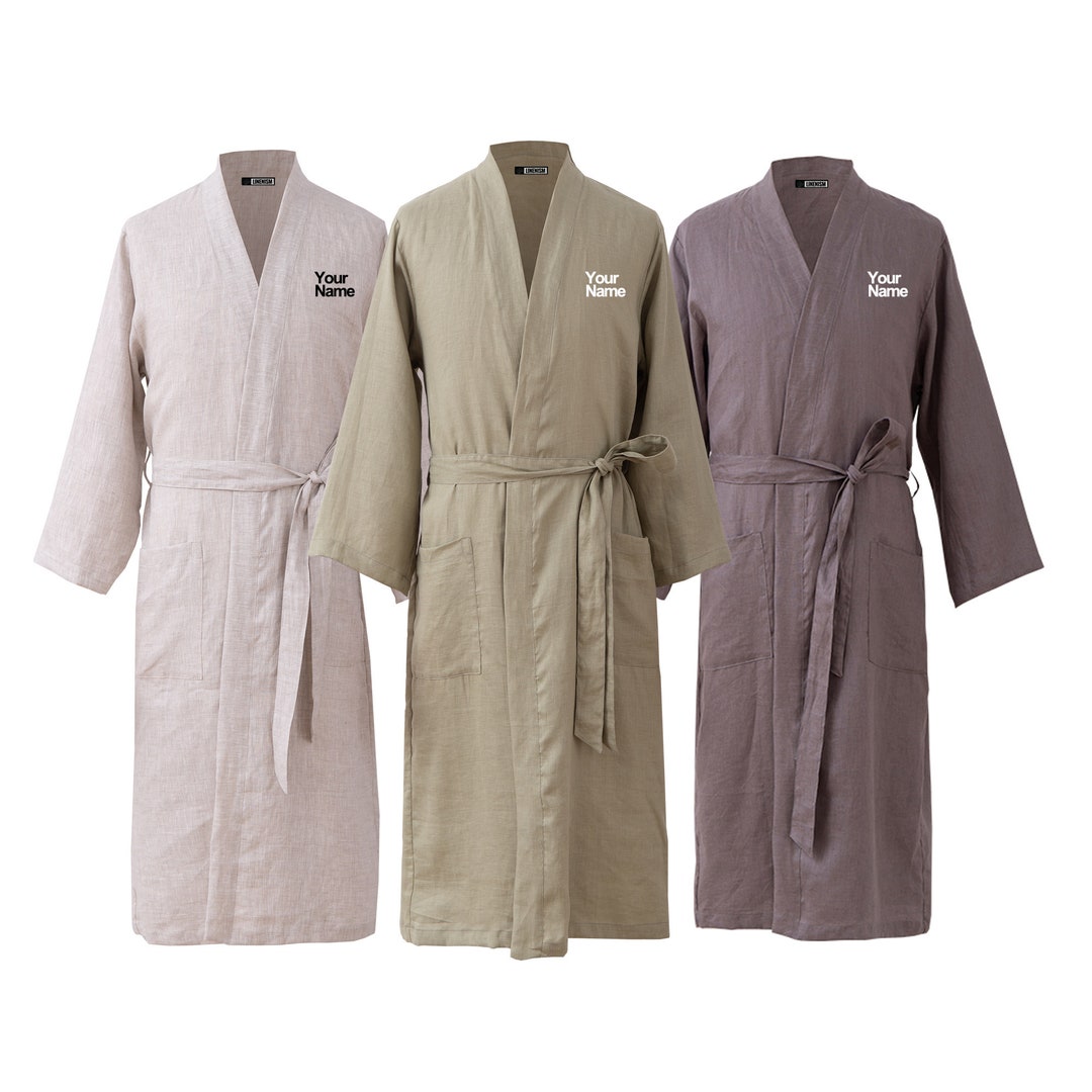 Personalized 100 Linen Bathrobe for Men, Men's Summer Bathrobes