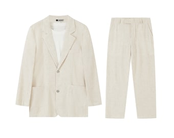 Men‘s linen suit set 2 pieces, Men's suit jacket and pants, Men's suit set,  Linen blazers for men