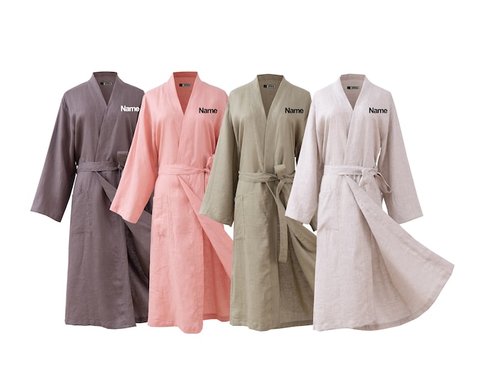 Personalized women 100% linen robes, Linen robes for summer, women linen bathrobes, custom robes for parties
