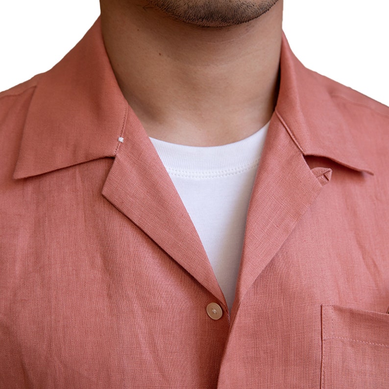 Men's 100% Linen short sleeve shirt, Linen camp collar shirts, Men's linen top, Linen T-shirt for men image 9
