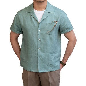 Men's 100% Linen short sleeve shirt, Linen camp collar shirts, Men's linen top, Linen T-shirt for men image 6