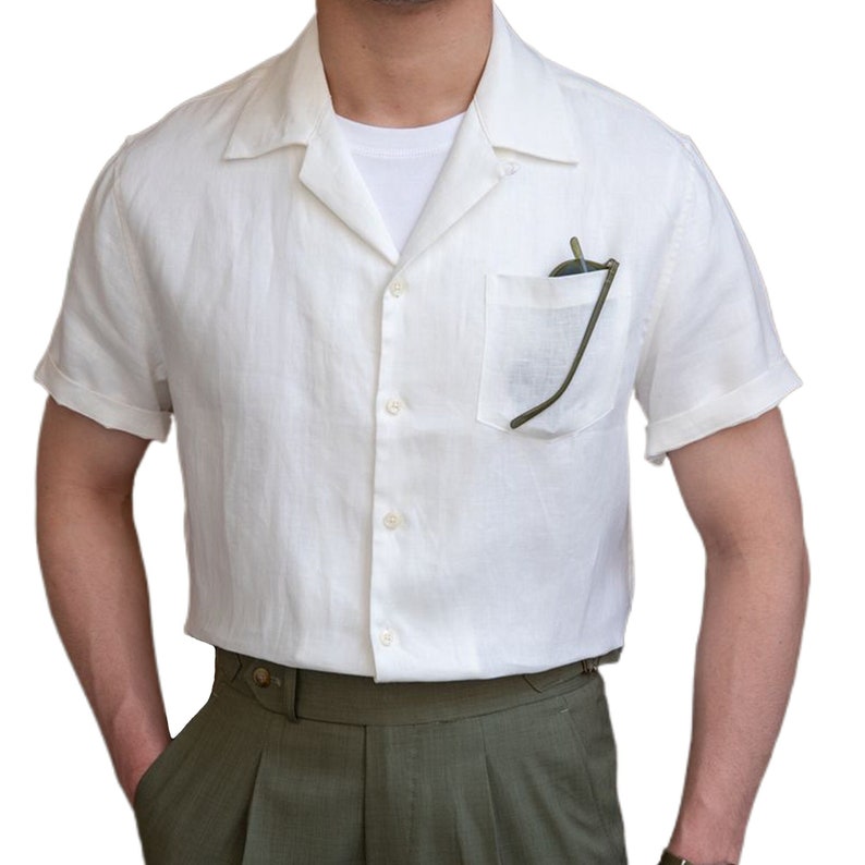 Men's 100% Linen short sleeve shirt, Linen camp collar shirts, Men's linen top, Linen T-shirt for men image 1