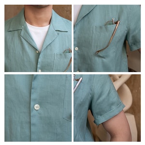 Men's 100% Linen short sleeve shirt, Linen camp collar shirts, Men's linen top, Linen T-shirt for men image 10