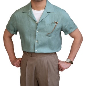 Men's 100% Linen short sleeve shirt, Linen camp collar shirts, Men's linen top, Linen T-shirt for men image 5