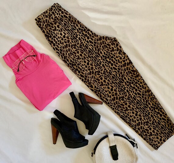 1980's High Waist Leopard Print Cigarette Pants by