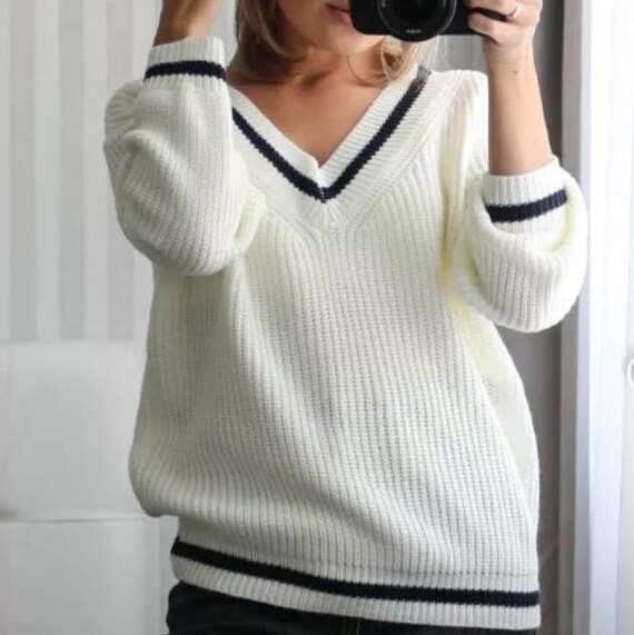 varsity v neck sweater