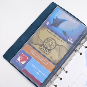 My Dive Log Accessories |  PVC 3-Slot Card Holder / Zipper Pouch for Loose-leaf Log, Metal Pen Holder, A5-Slim Bag for Saddle Stitch Log