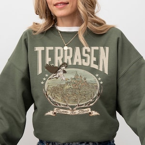 Sudadera universitaria vintage Terrasen con licencia de Rowan Merchandising del Trono de Cristal Fireheart Sarah J Maas Romantasy Aelin TOG Regalo Granola Girl Wyvern