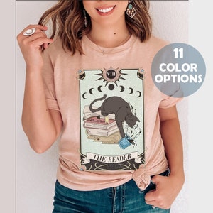 Cat Tarot Card Shirt Literature Shirt Books Shirt Book Tarot Clothing Women Librarian Gifts Reader Tarot Shirt Books and Coffee Witchy