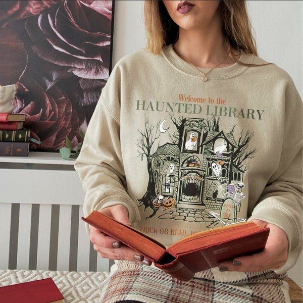 Haunted Library Sweatshirt Bookish Halloween Book Shirt Ghost Reading Sweatshirt Death By TBR Sweatshirt Pumpkin Sweatshirt Banned Books Boo