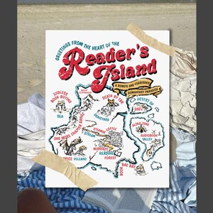Retro Reader's Island Poster Aesthetische Literatur Kunst Druck Bibliothek Buch Nook One More Kapitel Bücher Und Kaffee Smut Leser Geschenk Romantik Karte