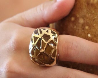 Ring LUDOVICA, Gold Plated Bronze & Unbreakable Cathedral Enamels • Handmade in Florence, Italy