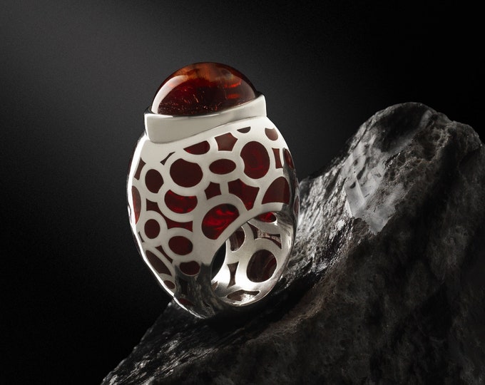 Featured listing image: REDÓ FLORENCE 1989 - Ring EGG, sterling silver with unbreakable cathedral enamels and plexiglass. Handmade in Florence - Italy