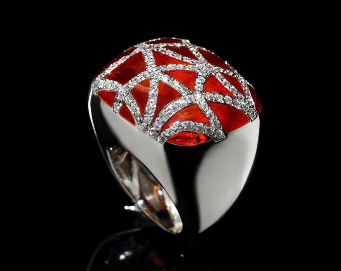 Featured listing image: Ring MORGANA, 18Kt gold unbreakable cathedral enamel and diamonds art nouveau inspired handmade in Florence-Italy by REDÓ FLORENCE 1989
