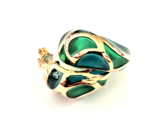 Featured listing image: REDÓ FLORENCE 1989 – Earrings CAMELIA, 18Kt gold (yellow, white or rose) with unbreakable cathedral enamel. Handmade in Florence - Italy