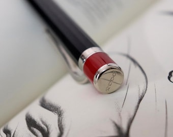 REDÓ FLORENCE 1989 - Ballpoint pen &quot;Sommo Poeta&quot;, precious resin with 24Kt palladium plated bronze elements and enamels. Handmade in Italy