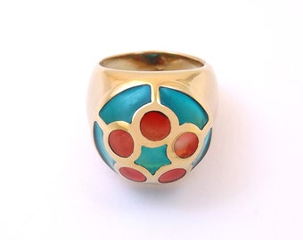 REDÓ FLORENCE 1989 - Ring DOMITILLA, 18Kt gold (yellow, white or rose) with cathedral enamels. Handmade in Florence - Italy