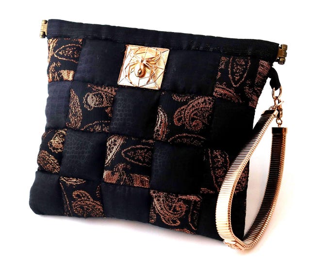 Featured listing image: REDÓ FLORENCE 1989 • CHATURANGA Haute Couture handbag in silk with rose gold-plated 24Kt bronze handle-collar • Made in Italy