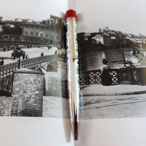 REDÓ FLORENCE 1989 - Ballpoint pen "Stibbert Circle", aluminum with 24 Kt palladium plated bronze elements and enamels. Handmade in Florence
