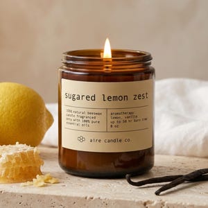 Sugared Lemon Zest Beeswax Candle: Essential Oil Scented, Non-Toxic, All Natural