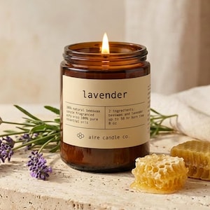 Lavender Beeswax Candle: All Natural, Scented with Pure Lavender Essential Oil